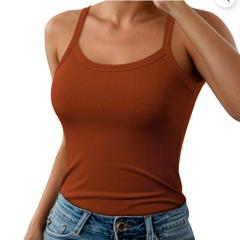 Nobo XL Ribbed Cami Tank Top Burnt Orange Stretch Womens